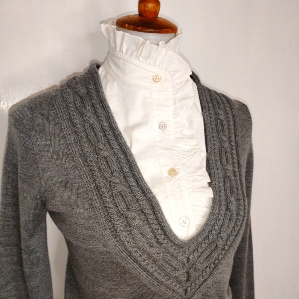 Tory Burch Gray V-Neck Sweater